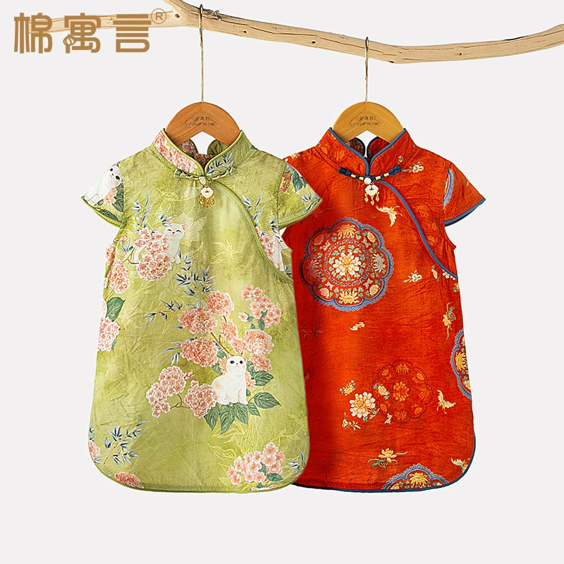 Для девочек Cheongsam Летнее детское платье Новое китайское детское платье с короткими рукавами