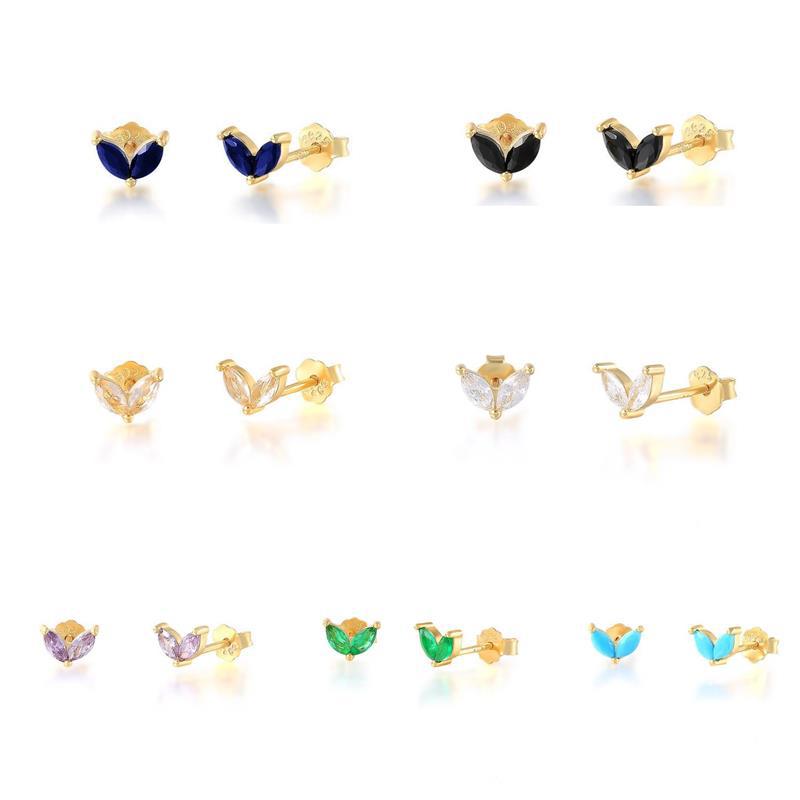 Artificial Diamond Inlay Material 1 Pair 925 Sterling Silver Artificial Diamond Leaf Ear Studs