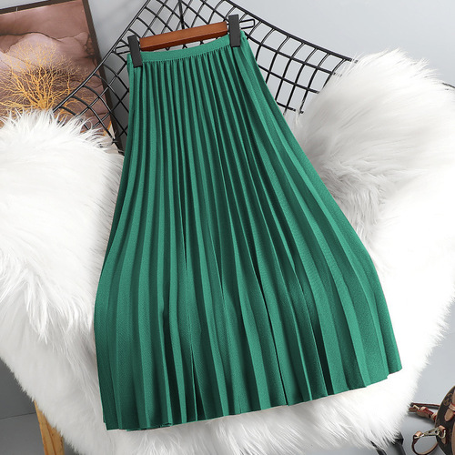 Internet celebrity high-waist slimming casual pleated skirt women's autumn new loose all-matching mid-long meat-covering skirt
