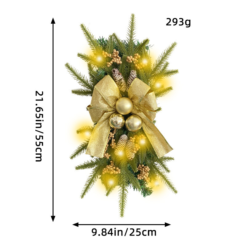 Nuevo producto de Amazon, corona navideña, lazo de amor de Hong Kong, corona de árbol invertida, decoración navideña para escaleras y pasillos