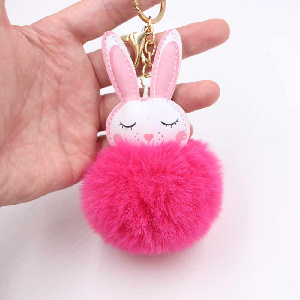New Product Little White Rabbit Plush Ball Cute Car Key Ring Pendant Wallet Accessory Buckle display picture 2