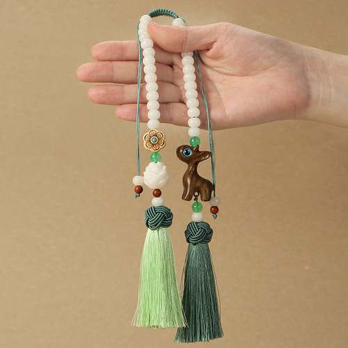 Car Ornament, Indoor Hanging Decor, A Deer for Peace, Sandalwood Deer Ornament, High-end and Stylish, Internet Celebrity White Jade Bodhi Root Creative