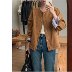 【現物】韓国系鹿の毛皮の短いコートの婦人服2025春と秋の新型のゆったりとしたカジュアルな高級感の上着