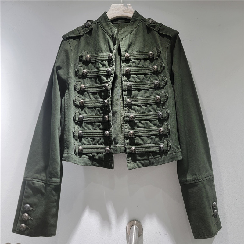 Retro industria pesada de collar de metal hebilla denim chaqueta corta nicho amarillo mujer diseño delgado chaqueta de hombro chaqueta