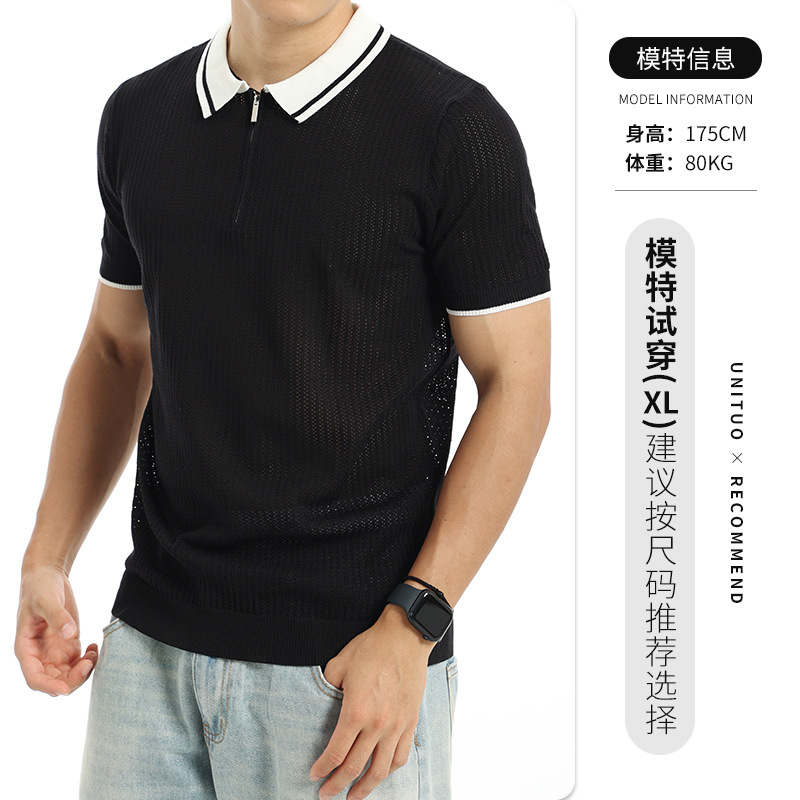 Polo de hielo para hombre, camiseta de punto de hombre, cuello de verano de manga corta, camiseta transpirable de lujo, ropa de negocios para hombres