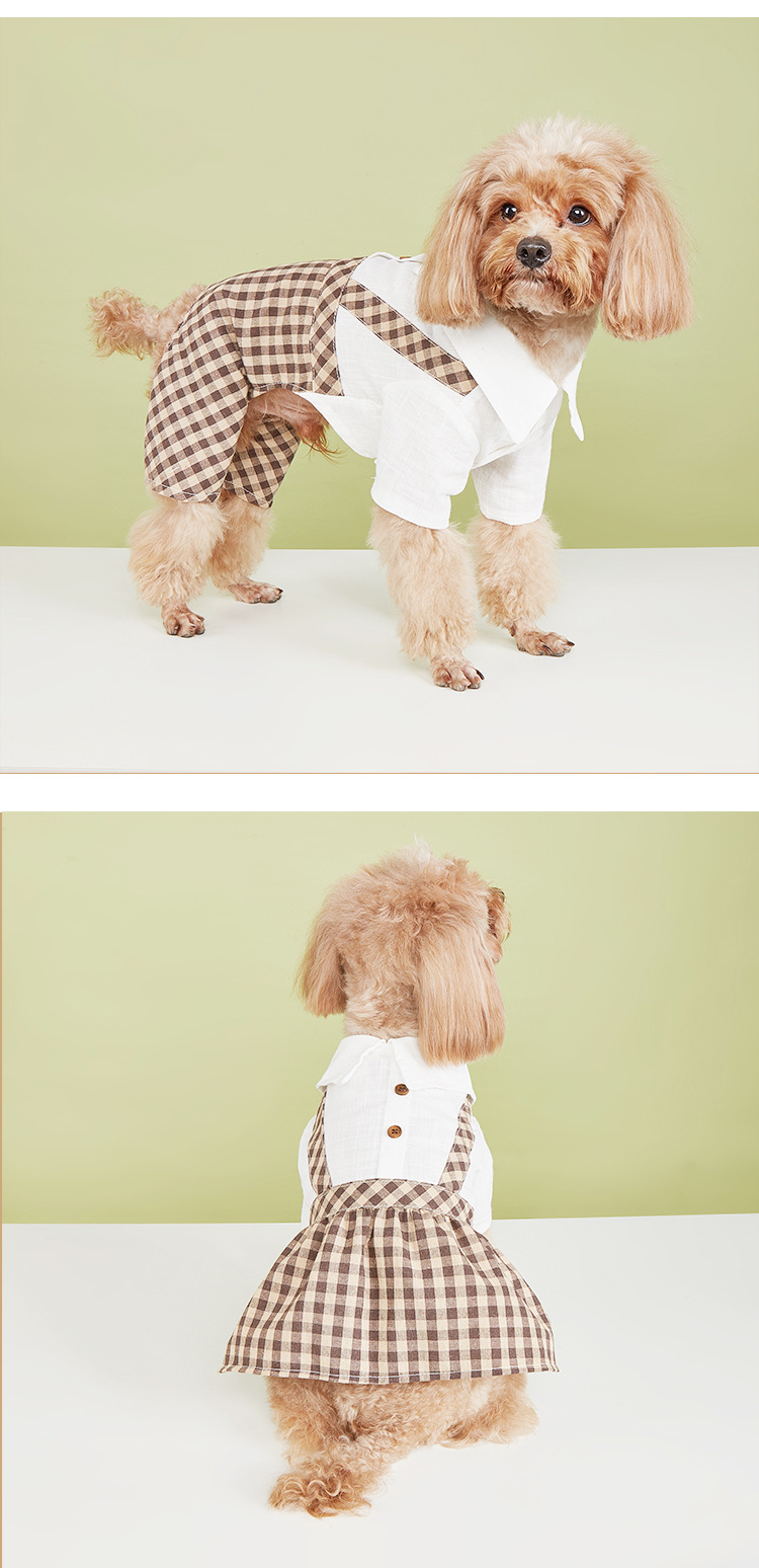Dog Cat Clothes Coffee Lattice Student Suspenders Skirt