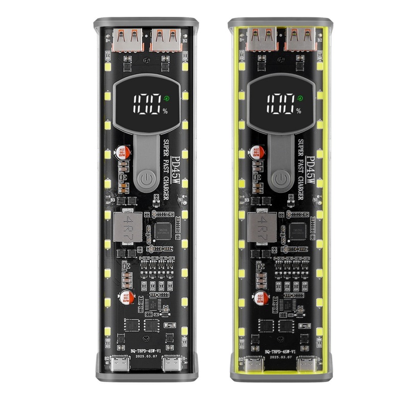 8 セル 18650 バッテリーボックスモバイル電源カバー pd45w 超高速充電フラッシュ電源銀行透明メカシェル|undefined