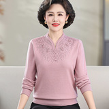 妈妈秋冬装旗袍领毛衣洋气中老年人女新款打底衫保暖混纺针织衫女，女装针织衫/毛衣，妃慕昵服饰