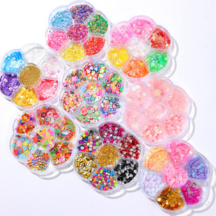 Cross-border new cherry blossom snowflake sequins soft pottery nail decoration nail jewelry wholesale 7-color boxed set nail art