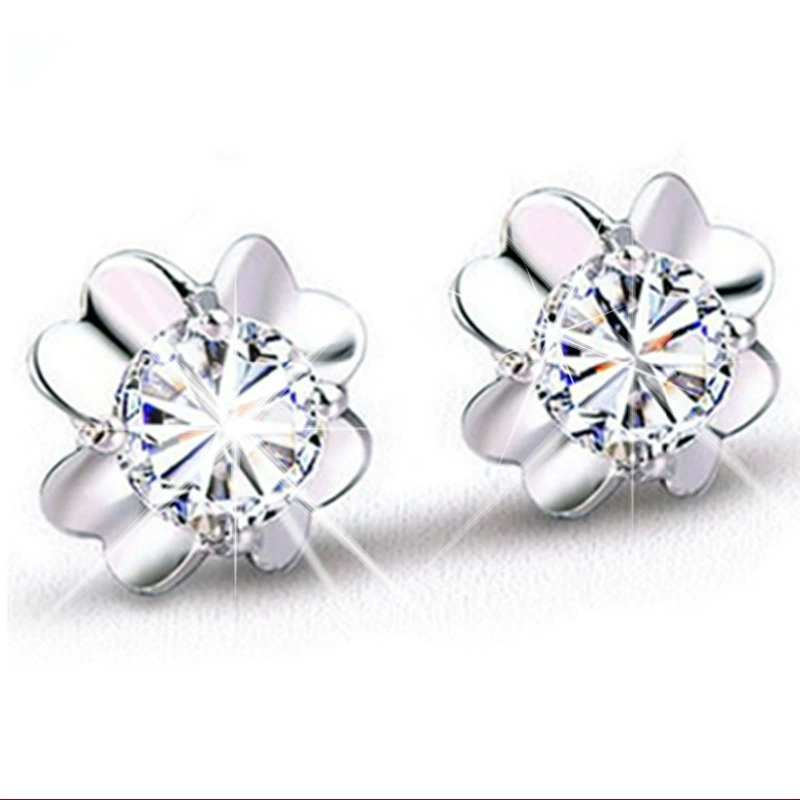 Silver fashionable earrings, accessory, four-leaf clover, Korean style