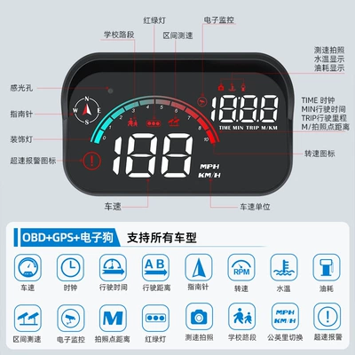 Car Head-Up Display Gps Multi-Function Car Hud Speed Obd Voice Broadcast Speed Measurement Digital Dog Instrument (Vehicle HUD) - m22-electronic-dog-voice-broadcast-obdgps