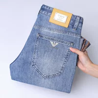 Elastic thin blue jeans, stretch slim fit, light wash, sizes 28–38