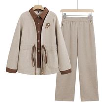 中年妈妈装休闲套装假两件外套短袖洋气质中老年女装春秋款两件套