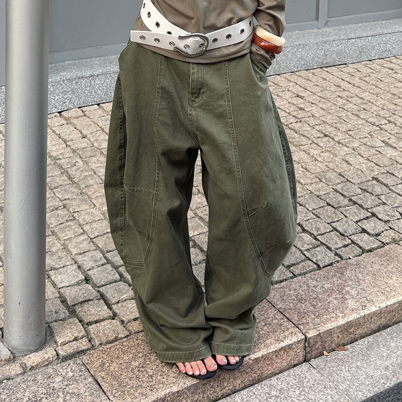 Mmfish Fashionable Street Splicing Loose Wide-Leg Versatile Silhouette Washed Fried Sand Scimitar Jeans 25K390 Mmfish Fashionable Street Splicing Loose Wide-Leg Versatile Silhouette Washed Fried Sand Scimitar Jeans 25K390