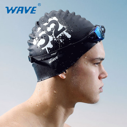 WAVE cross-border hot selling long hair swimming cap solid color large adult printed waterproof hair care silicone swimming cap for men and women