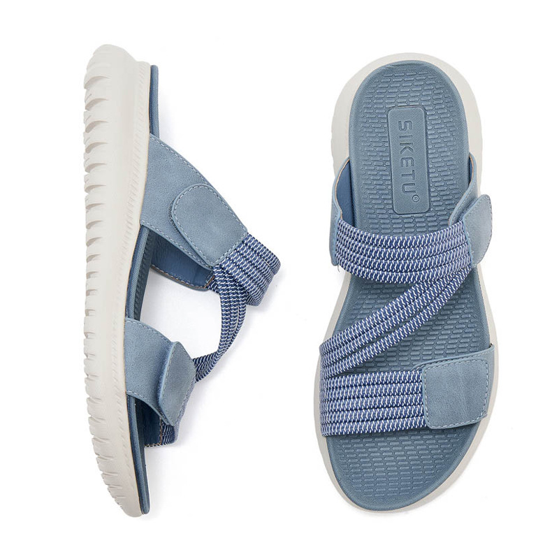 Dép sandal nữ xỏ ngón đế bệt thể thao co giãn cỡ lớn — Màu đen, Màu xanh lam, Màu mơ chi tiết 34