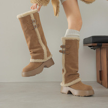 2025秋冬新款时尚圆头粗跟高跟高筒长靴子不过膝保暖雪地靴