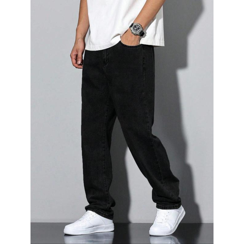 2025 New Cross-Border Dropshipping Men's Solid Color Wide-Leg Jeans Regular Fit Casual and Comfortable