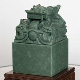 南阳玉石印章玉玺摆件鲁山玉贵州翠玉盘龙印章摆件商务礼品纪念章