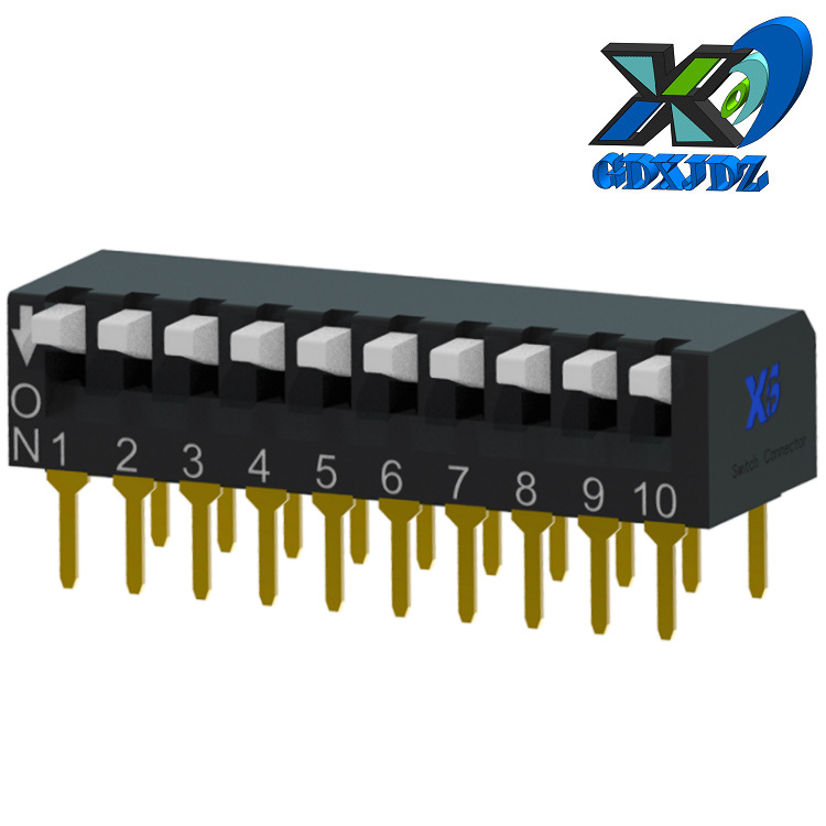 厂供10位拨码开关脚距2.54 侧拨10位指拨开关 黑色10位拨动开关