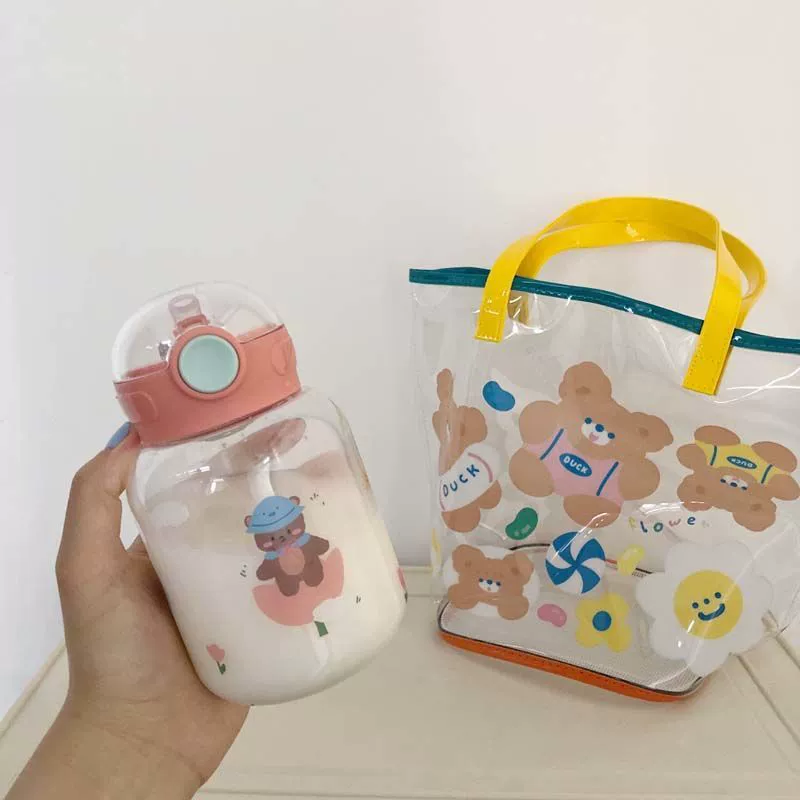 Capacious high quality tea cup with glass, plastic children's cute glass, fall protection, internet celebrity, Korean style