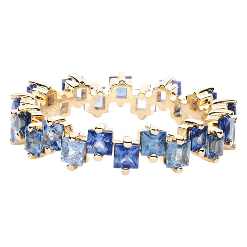 Candy Style Soft Blue Ring Rainbow Series 18K Gold Plating with Color Sapphire Women's Light Luxury Row Ring Tail Ring