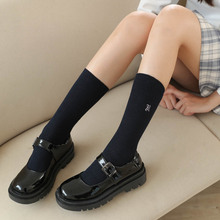 长筒袜子女小腿袜刺绣字母中筒黑色jk制服半截高筒及膝潮春秋季