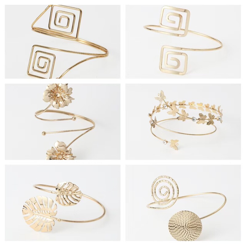 Light Luxury and High-End French-Style Butterfly Bracelet for Women, Gold-Colored Adjustable Arm Ring with Geometric Monstera Flower Design