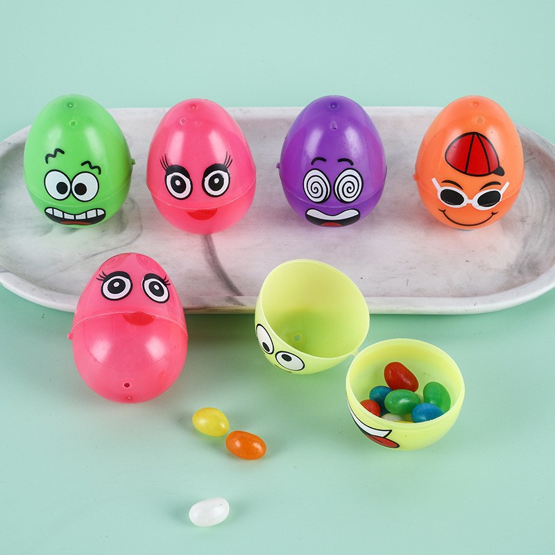 Huevo de Pascua 6CM huevo de plástico color huevo impreso huevo extraño huevo de emoticon huevo abierto y cerrado huevo izquierda y derecha para abrir juguetes creativos Jardín R