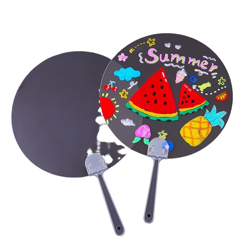 Diy pintura hecha a mano pegatinas de tarjeta mini ventilador transparente mini muñeca en blanco para niños pequeños ventiladores jardín de infantes