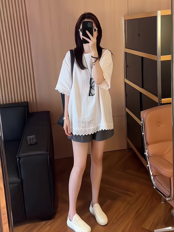 2025绝美夏天小套装大码女胖mm新款韩版减龄时尚短袖T恤上衣短裤|undefined