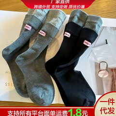 春秋韩版双层拼色袜子爆款后跟布标女网红中筒袜潮流百搭堆堆袜女