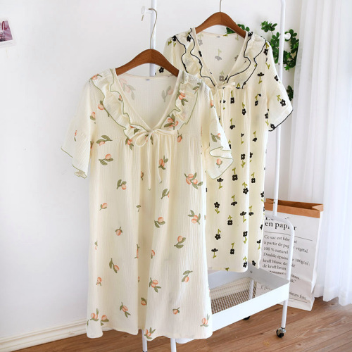 Pajamas for women summer  new pure cotton gauze short-sleeved pajamas summer thin dress can be worn outside home clothes