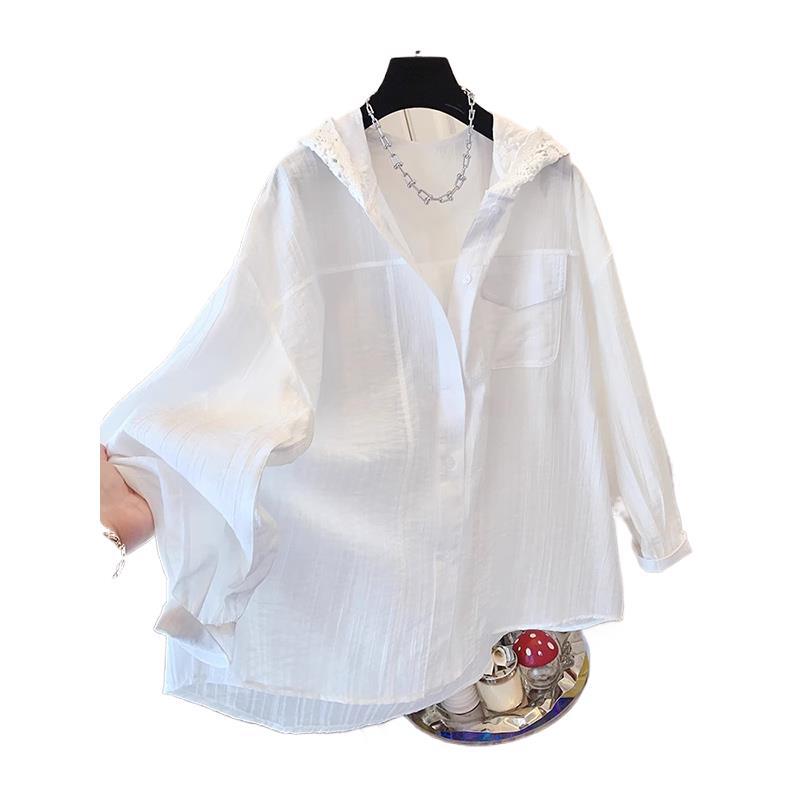 White lace summer shirt with hood