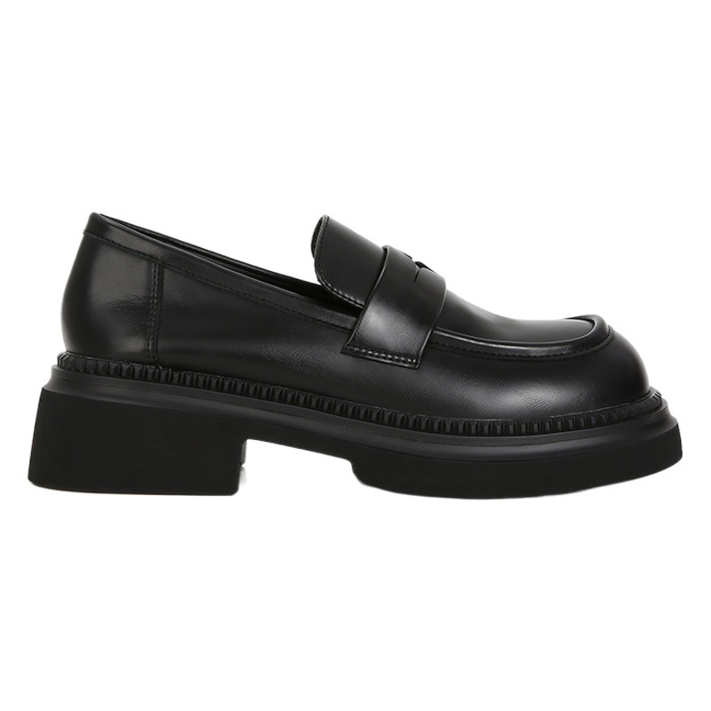 Zapatos de Mujer de Cuero, Mocasines Sin Cordones con Suela Gruesa, Estilo Retro Británico, Primavera 2025