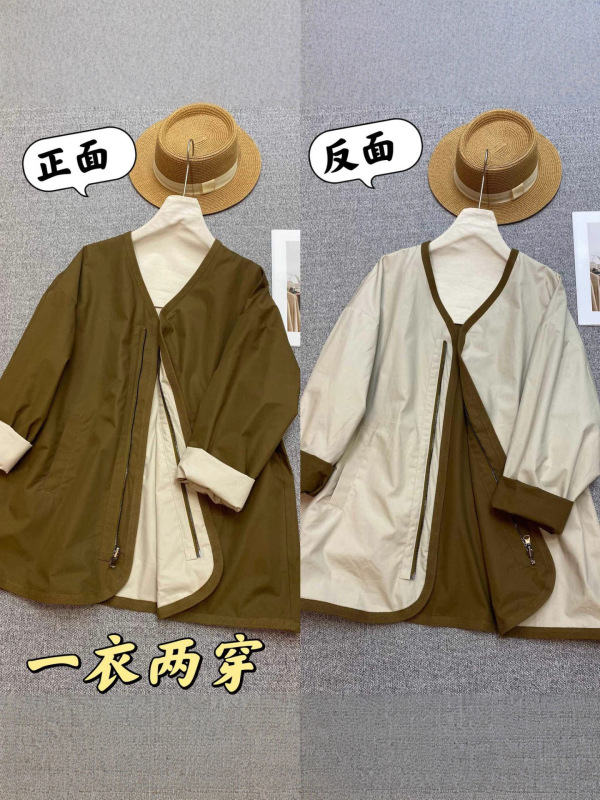 一衣两穿 正反两面穿拉链工装风衣外套秋冬装高级感百搭时尚薄款|undefined