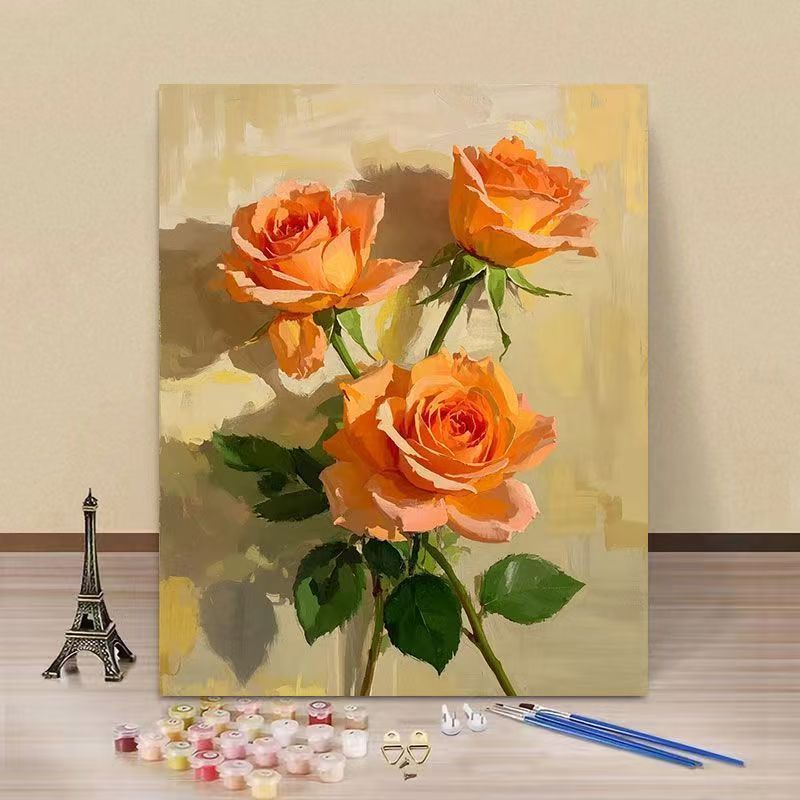 デジタル油絵 diy バラ手描き油絵癒しの花装飾絵画誕生日ギフト|undefined