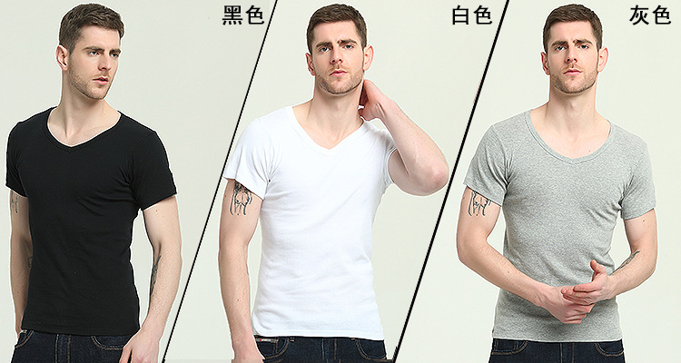 纯棉V领短袖---展示三色分齐.jpg