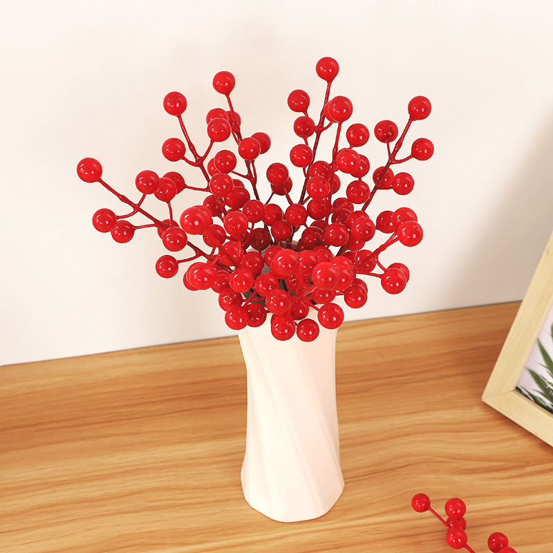 Fortuna fruta roja simulación Holly Fruit Nochevieja flor decoración del hogar artificial baya roja Navidad Festival al por mayor
