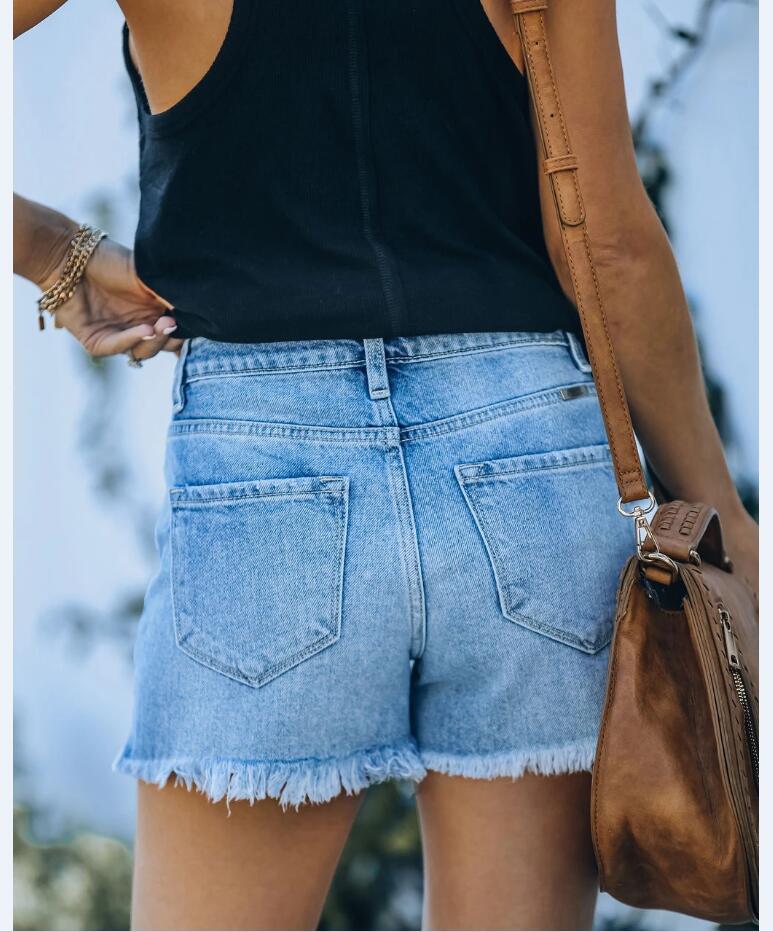 Ripped Frayed Casual Denim Shorts NSYF49498