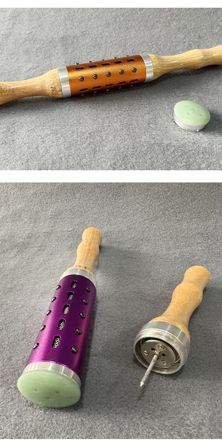 Jade Moxibustion Stick with Rolling Head, Purple Handheld Moxa Stick Massager Set detail image