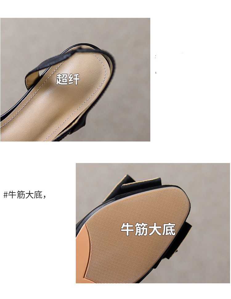 Sandal nữ bít mũi đế bệt phong cách cổ điển nơ phối màu — Màu đen chi tiết 8