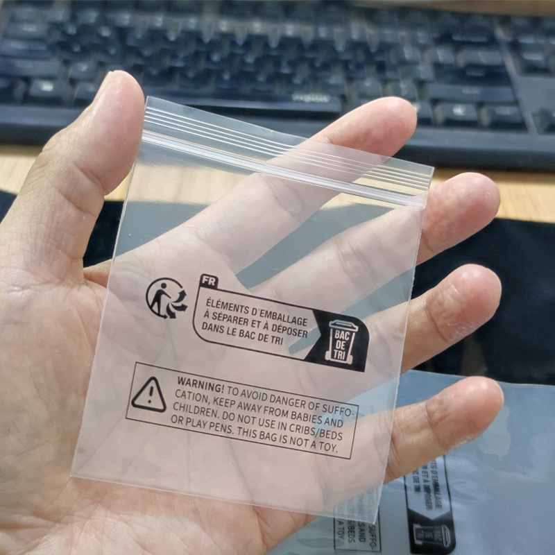 In stock PE transparent TEMU packaging tiktok sealing mouth SHEIN warning words environmental protection label ziplock bag triman