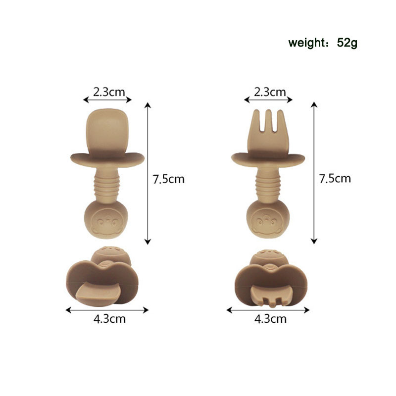 Dibujos animados Oso de silicona para niños tenedor cuchara bebé comiendo entrenamiento tenedor cuchara silicona lamiendo cuchara bebé cuchara de silicona