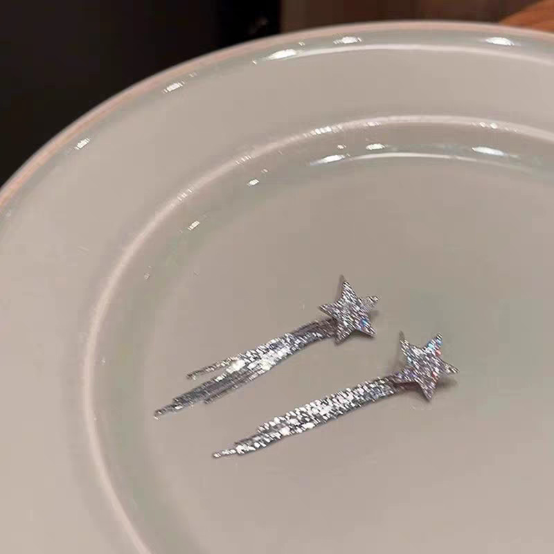 亮闪闪锆石星星流苏耳钉女新款爆款秋冬款耳环小众设计感高级耳饰|undefined