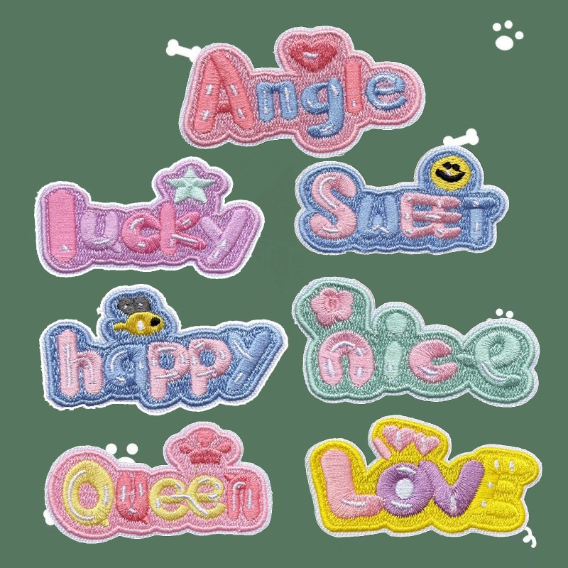 自粘款卡通粉色个性字母logo布贴衣服包包装饰贴花修补贴diy补丁