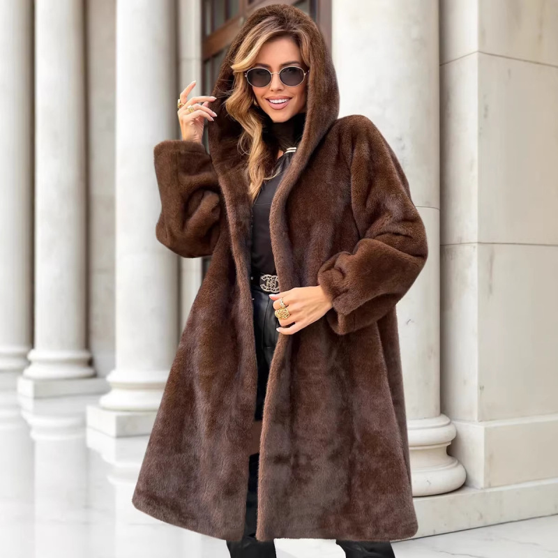 Cross-Border Foreign Trade Imitation Mink Fur Coat Winter Long Thick Hooded Eco-Friendly Faux Fur Coat for Women Cross-Border Foreign Trade Imitation Mink Fur Coat Winter Long Thick Hooded Eco-Friendly Faux Fur Coat for Women