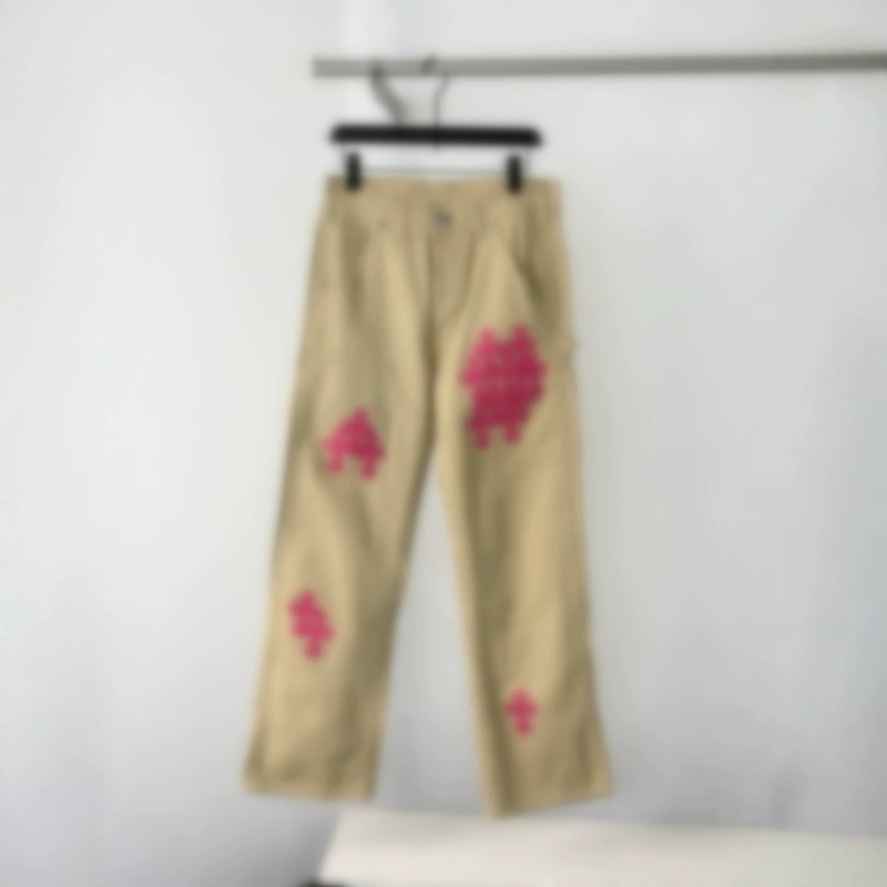 Top-quality 26SS trendy brand new CH Crochet-style khaki carpenter workwear cross-stitched leather pants Top-quality 26SS trendy brand new CH Crochet-style khaki carpenter workwear cross-stitched leather pants