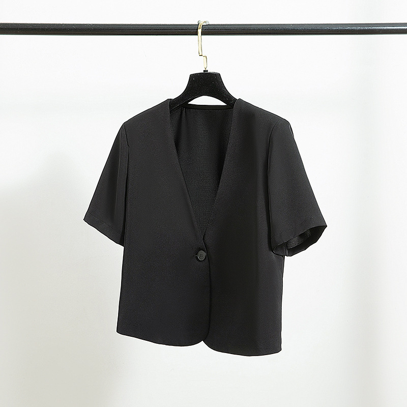 2026 New Style Petite Summer Blazer for Women, V-Neck, One-Button, Slimming, High-End, Elegant Short-Sleeve Blazer