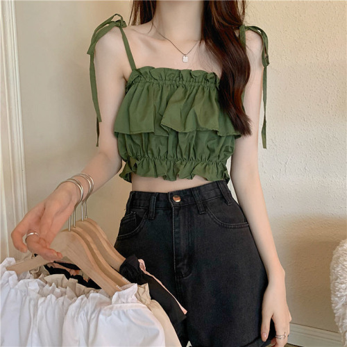 Ruffled Hot Girl Camisole Top Women  New Summer Vest Top with High Waist Sleeveless Tube Top